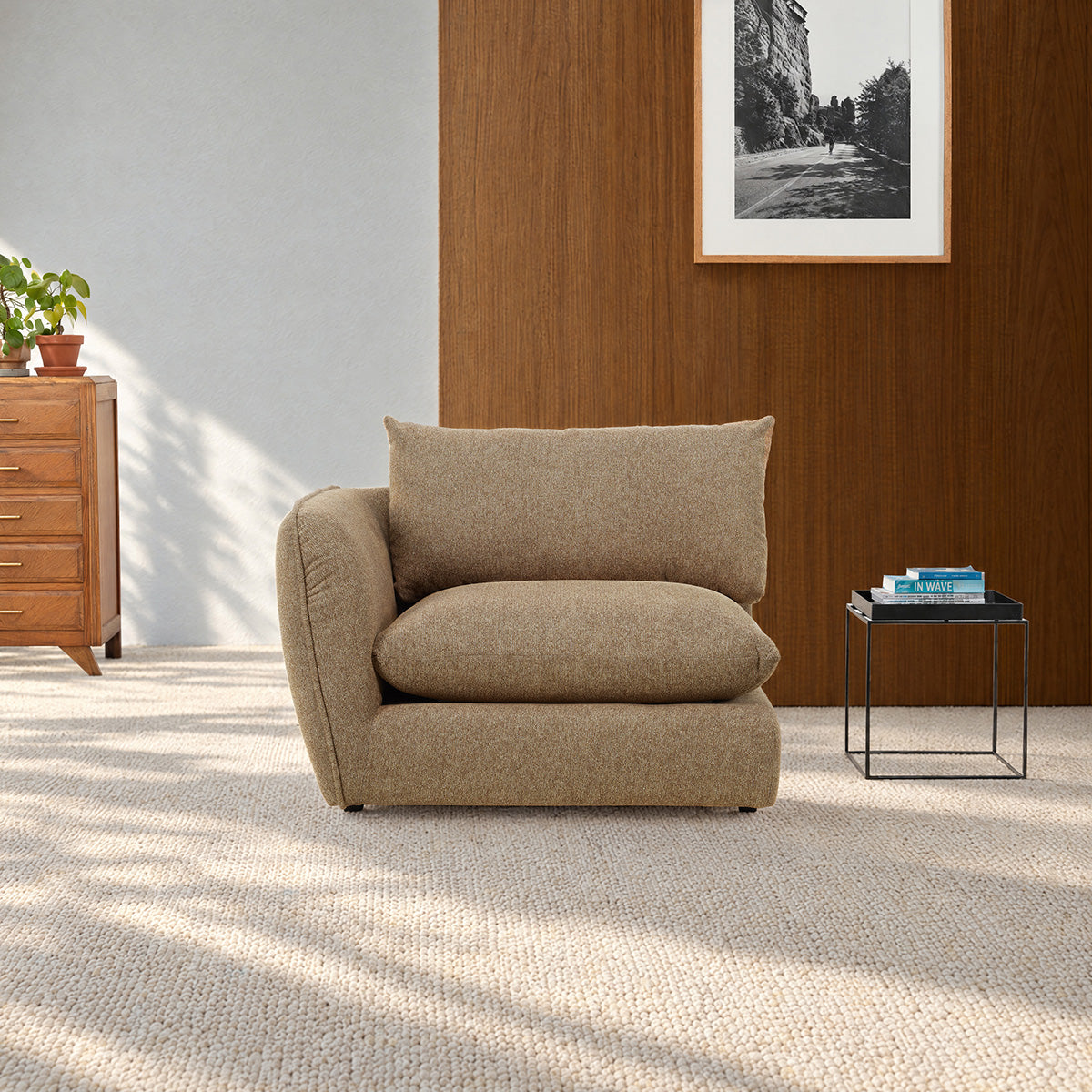 LEOPOLD - Modulares Ecksofa aus hellbraunem, strukturiertem Stoff 