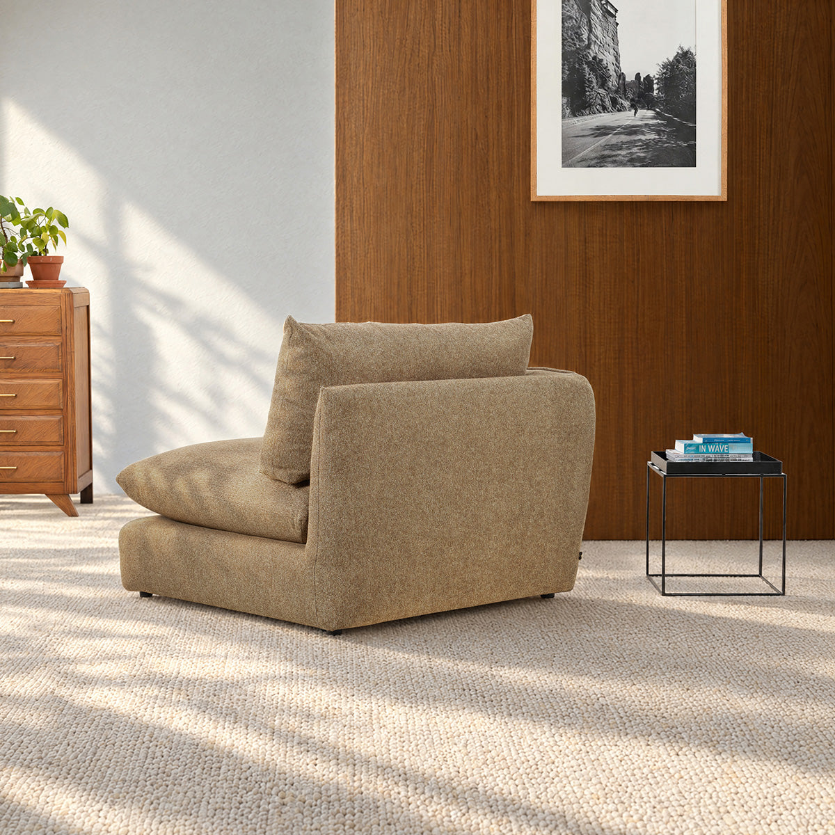 LEOPOLD - Modulares Ecksofa aus hellbraunem, strukturiertem Stoff 