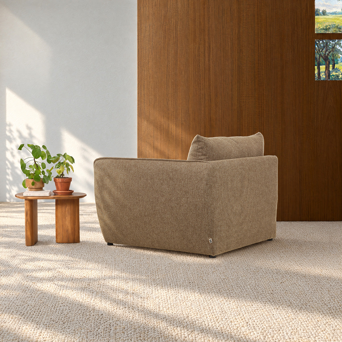 LEOPOLD - Modulares Ecksofa aus hellbraunem, strukturiertem Stoff