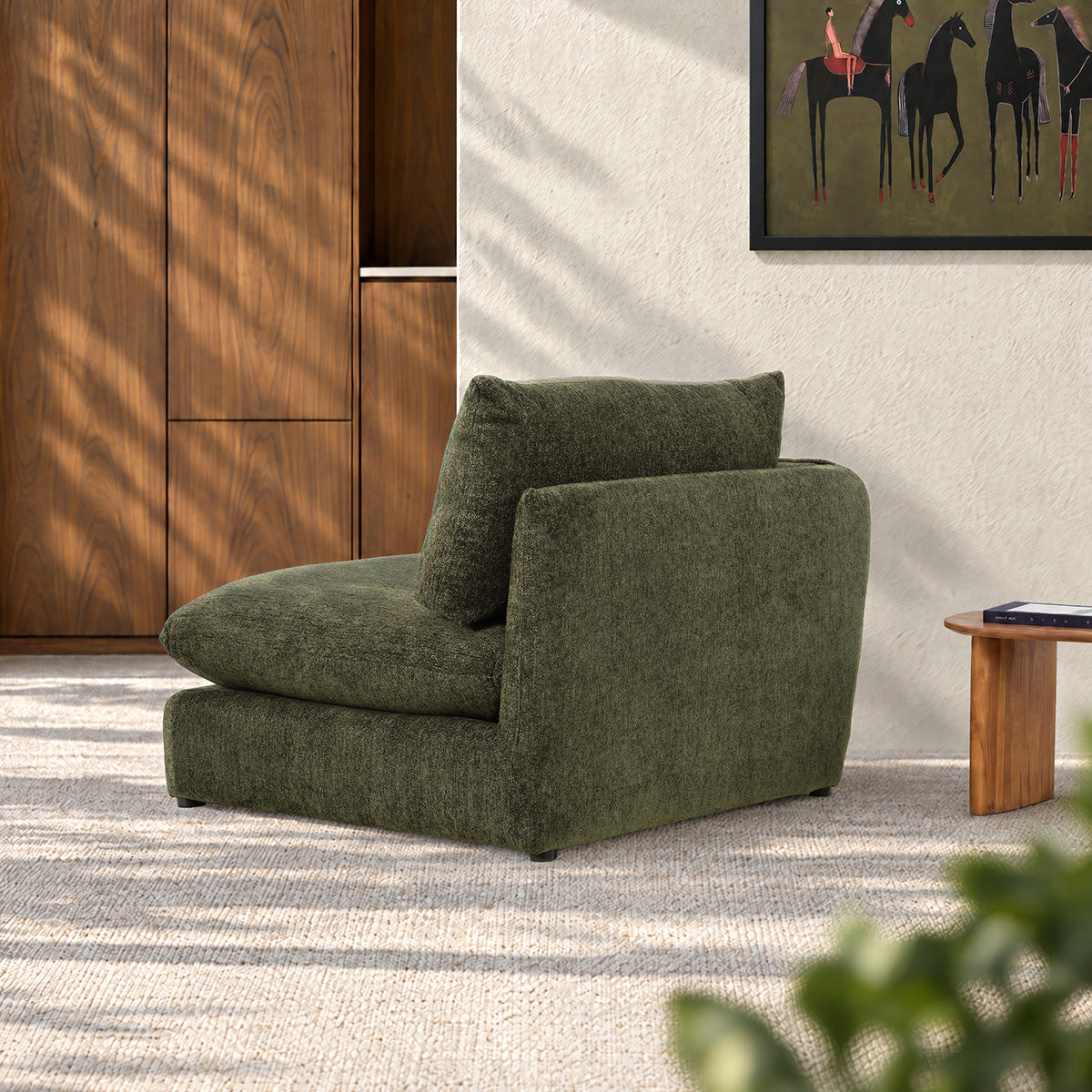 LEOPOLD - Modulares Eckelement aus grün melierter Chenille