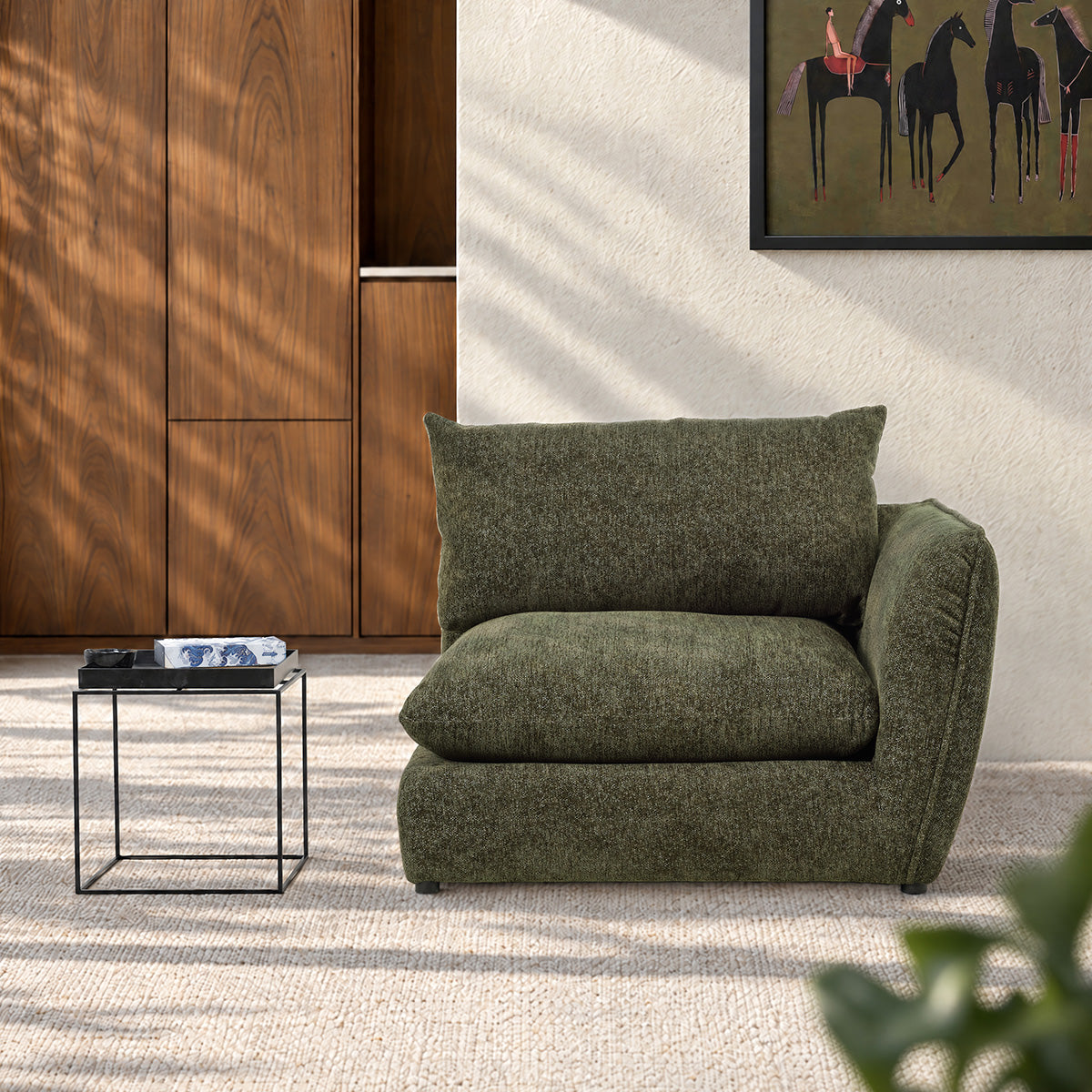 LEOPOLD - Modulares Ecksofa aus grün meliertem Chenille-Stoff