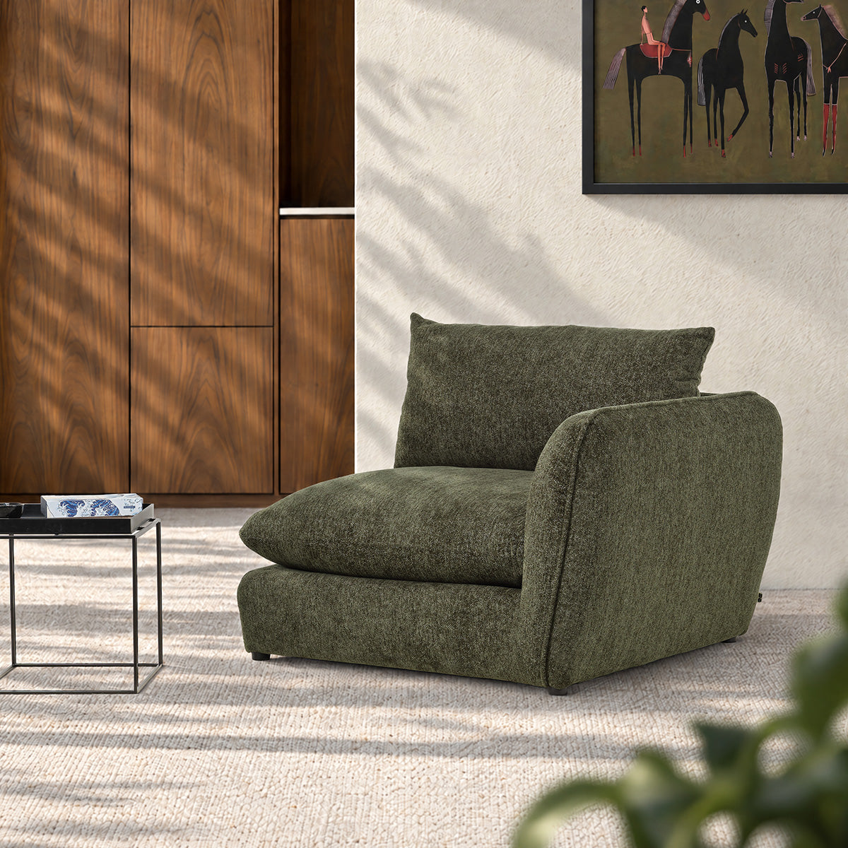 LEOPOLD - Modulares Ecksofa aus grün meliertem Chenille-Stoff