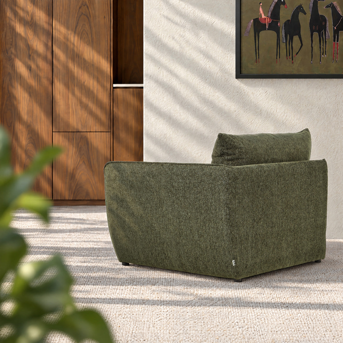 LEOPOLD - Modulares Ecksofa aus grün meliertem Chenille-Stoff