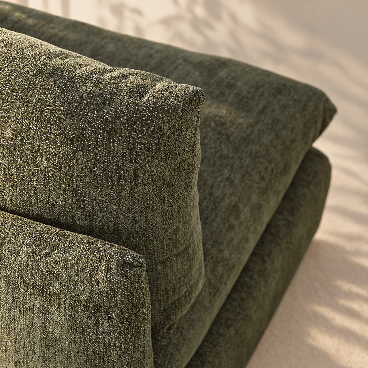LEOPOLD - Modulares Ecksofa aus grün meliertem Chenille-Stoff