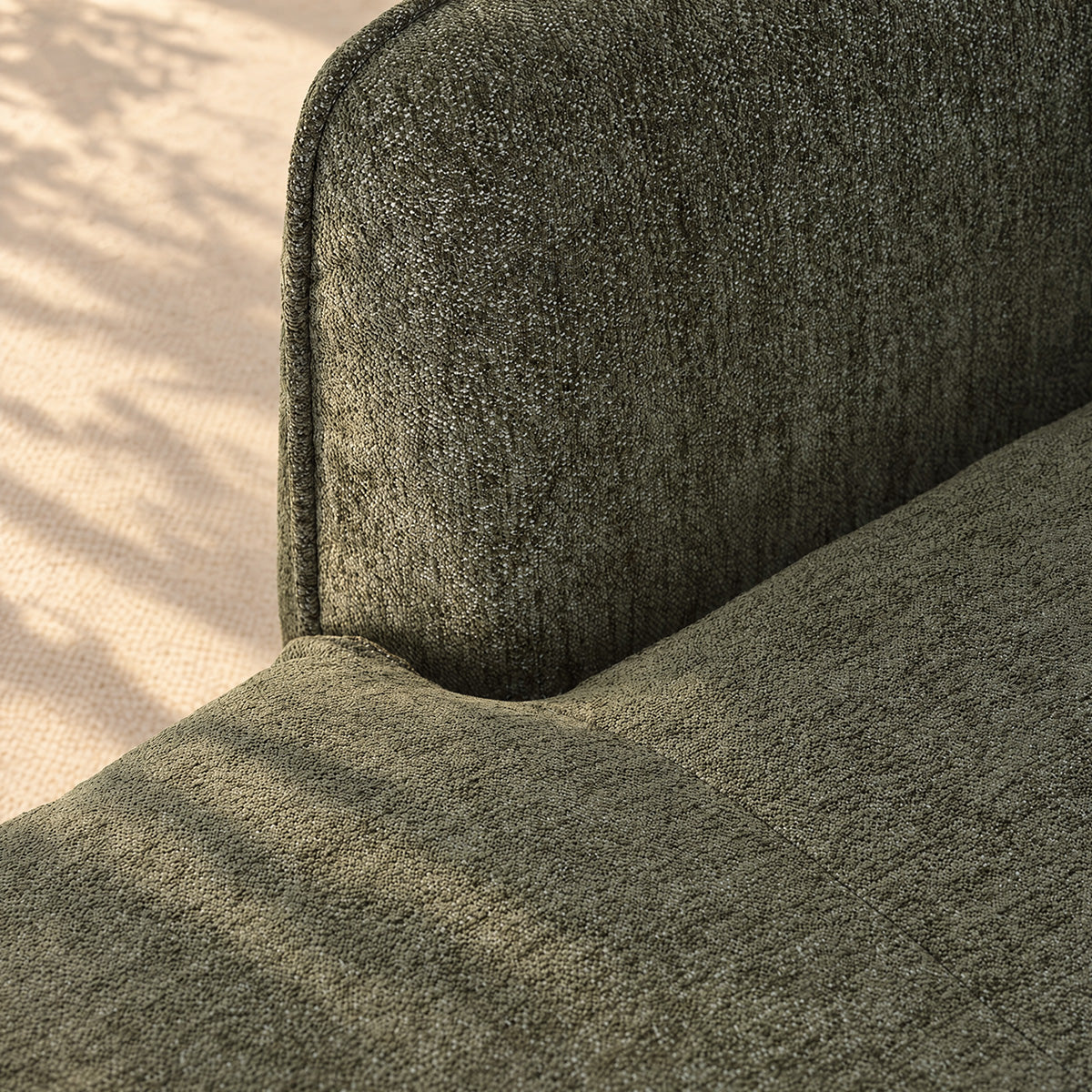LEOPOLD - Modulares Chaiselongue (links) aus grün meliertem Chenille-Stoff