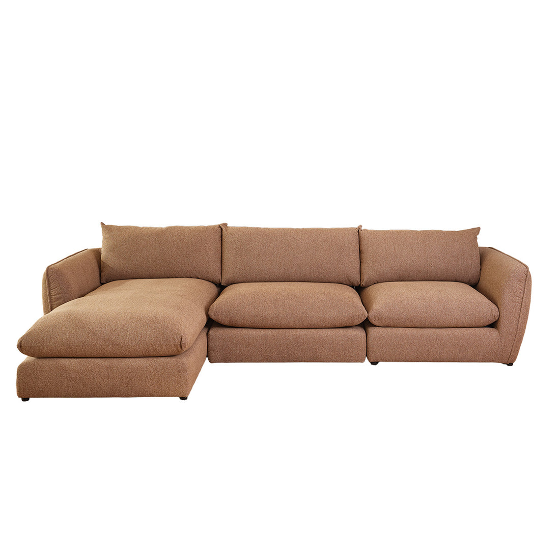 LEOPOLD - Modulares 3-Sitzer-Ecksofa aus hellbraunem, meliertem Strukturstoff – Chaiselongue links