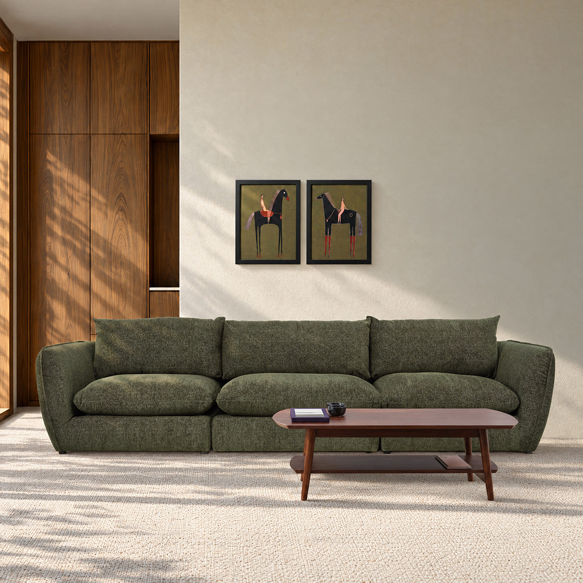LEOPOLD - Modulares 3-Sitzer-Sofa aus grün meliertem Chenille-Stoff