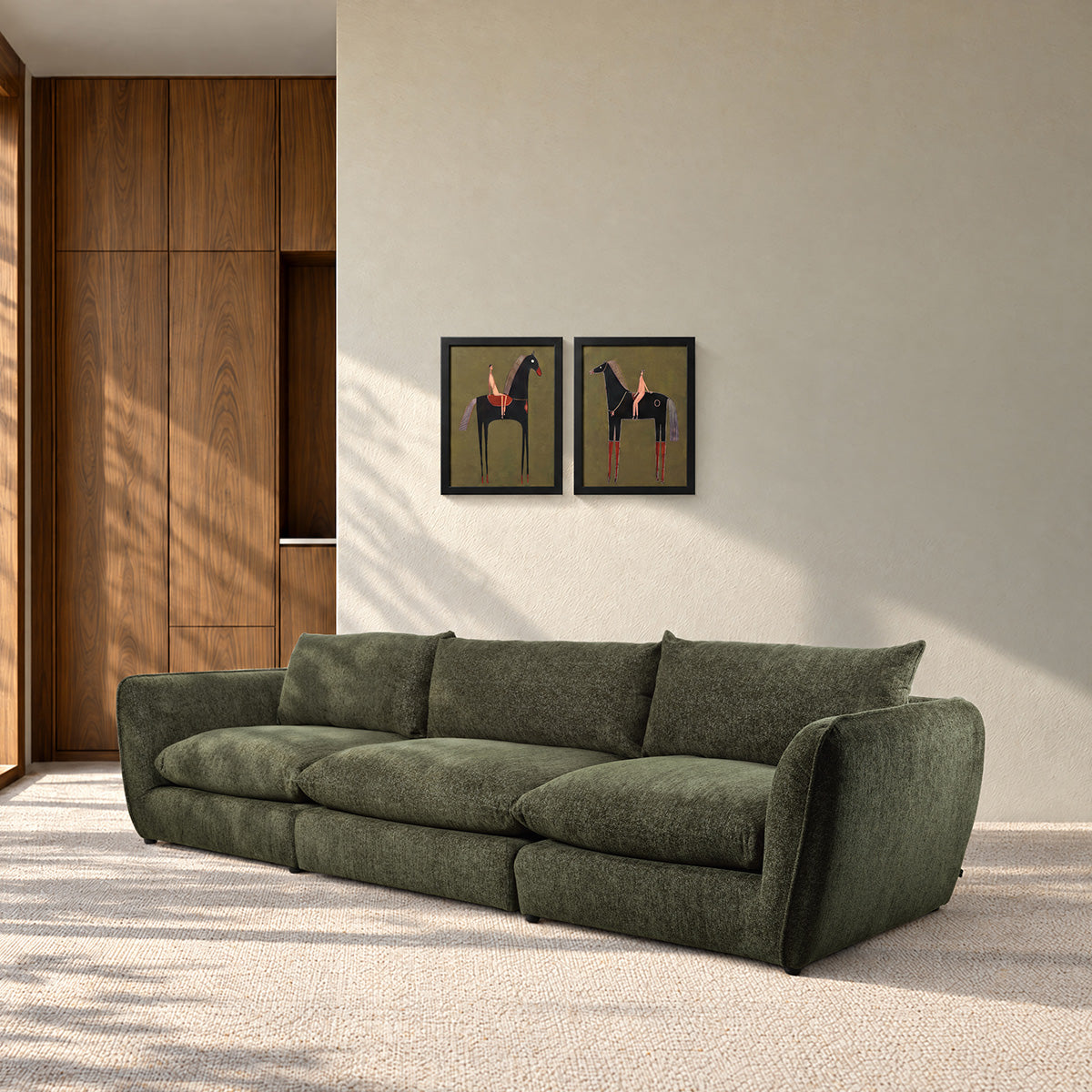 LEOPOLD - Modulares 3-Sitzer-Sofa aus grün meliertem Chenille-Stoff