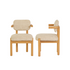 2er-Set Stühle aus massivem, naturbelassenem Mindi-Holz und beige meliertem Stoff