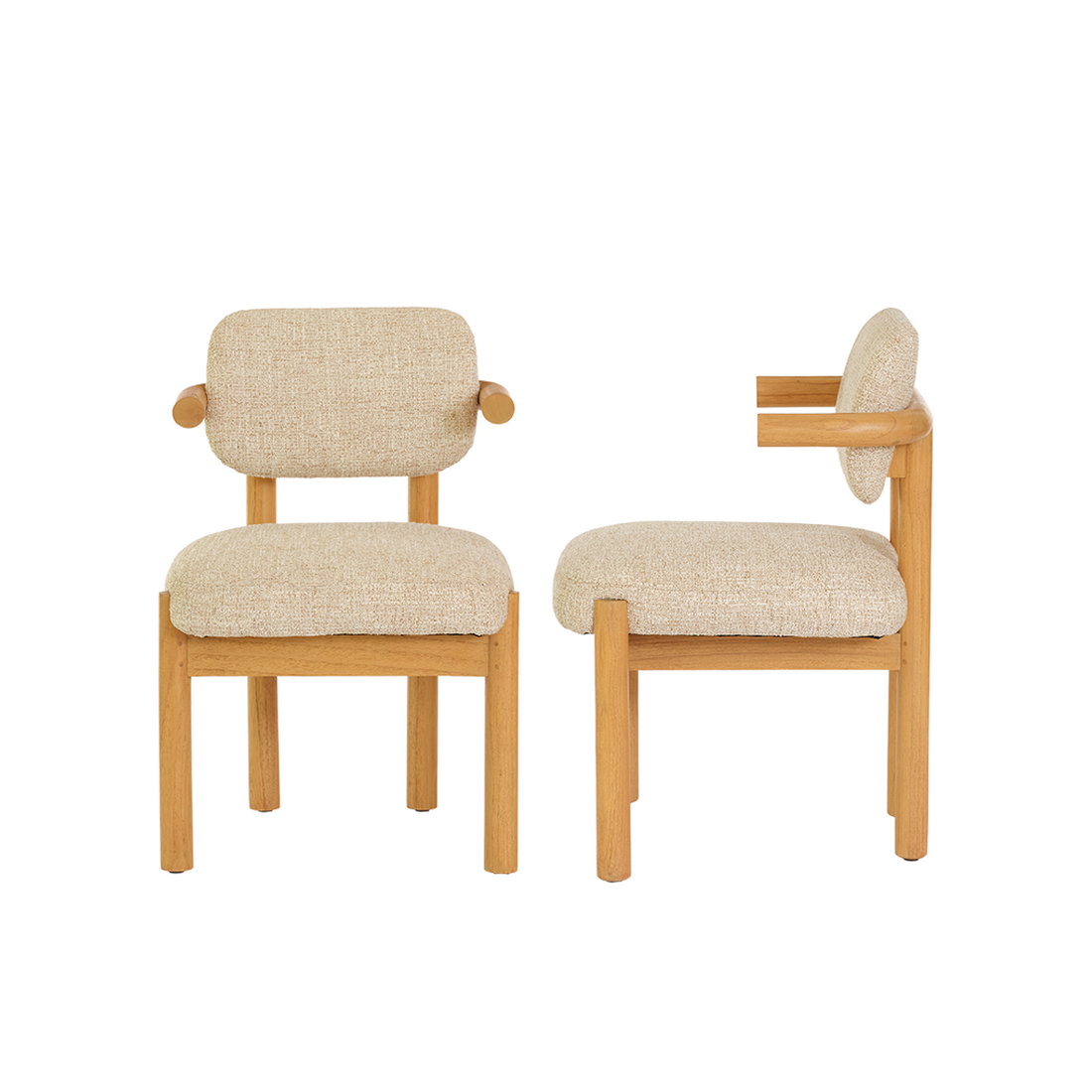NEO - 2er-Set Stühle aus massivem, naturbelassenem Mindi-Holz und beige meliertem Stoff