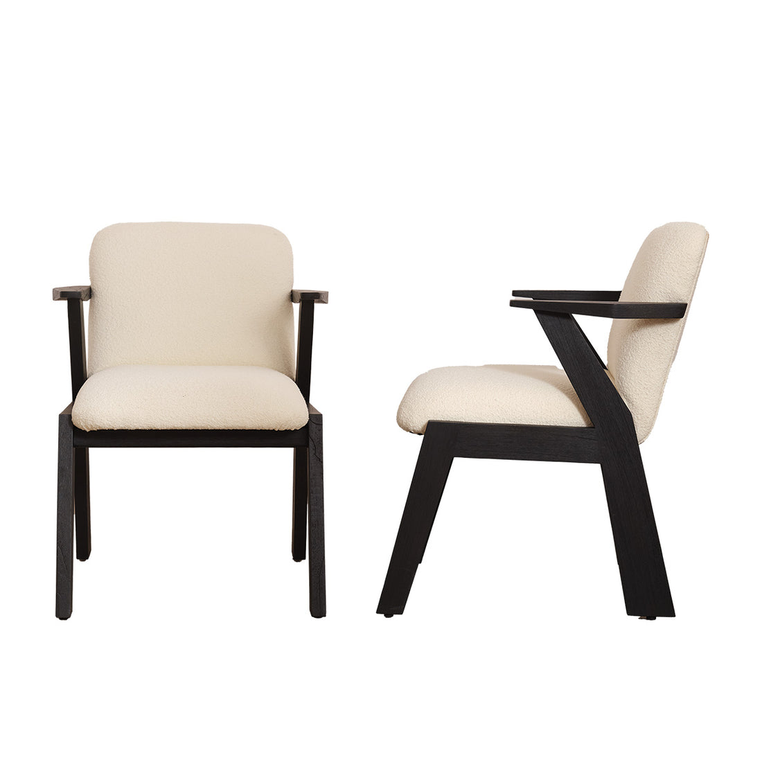 ZOLA - 2er-Set Stühle aus schwarzem Mindi-Massivholz und cremefarbenem Bouclé-Stoff