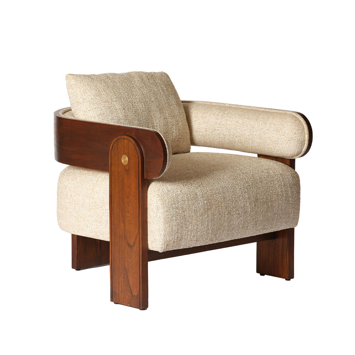 ARCHIBALD - Sessel aus massivem Mindi-Holz und naturfarbener Bouclé-Wolle