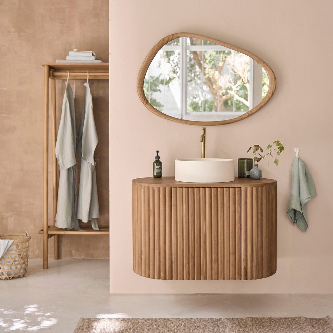BELIZE - Hängende Badezimmermöbel aus massivem Teakholz 90 cm 