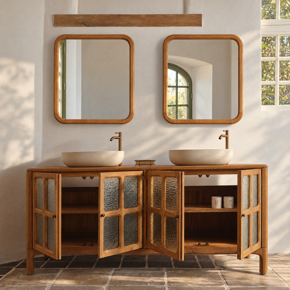 VELDE - Waschtischunterschrank aus recyceltem Teakholz, 180 cm