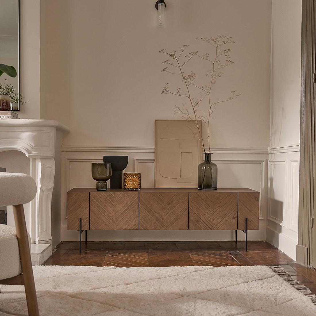 CALIX - TV-Möbel aus massivem Mindi und Metall in Walnuss-Finish 160 cm