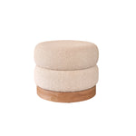 Hocker aus massivem Teakholz und weißem Bouclé-Stoff Ø55 cm