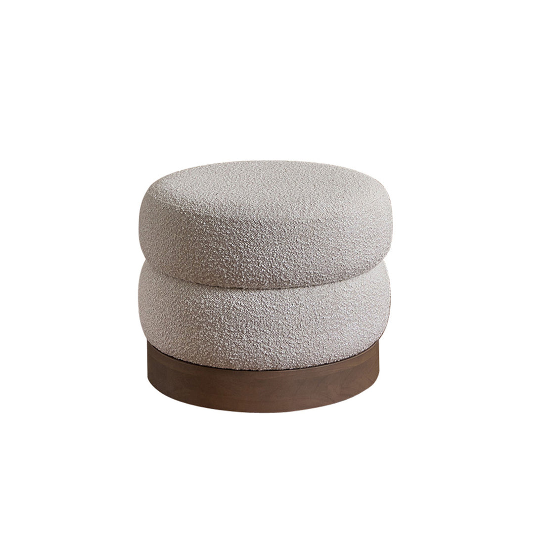 TANE - Hocker aus massivem Mindi und weißem Bouclé-Stoff Ø55 cm