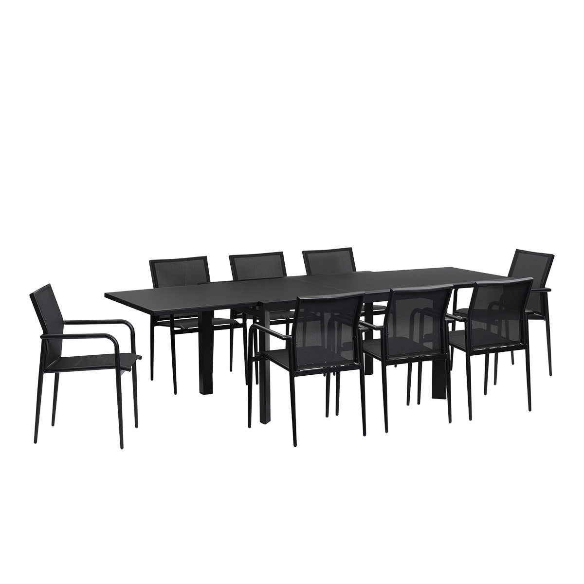 BASALT - Gartenmöbel aus Aluminium und schwarzem, ausziehbarem Textilene für 6–10 Personen