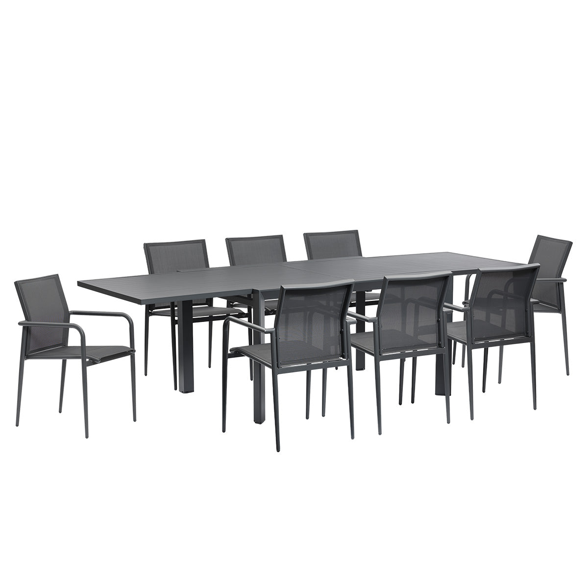 BASALT - Gartenmöbel aus Aluminium und grauem, dehnbarem Textilene für 6–10 Personen
