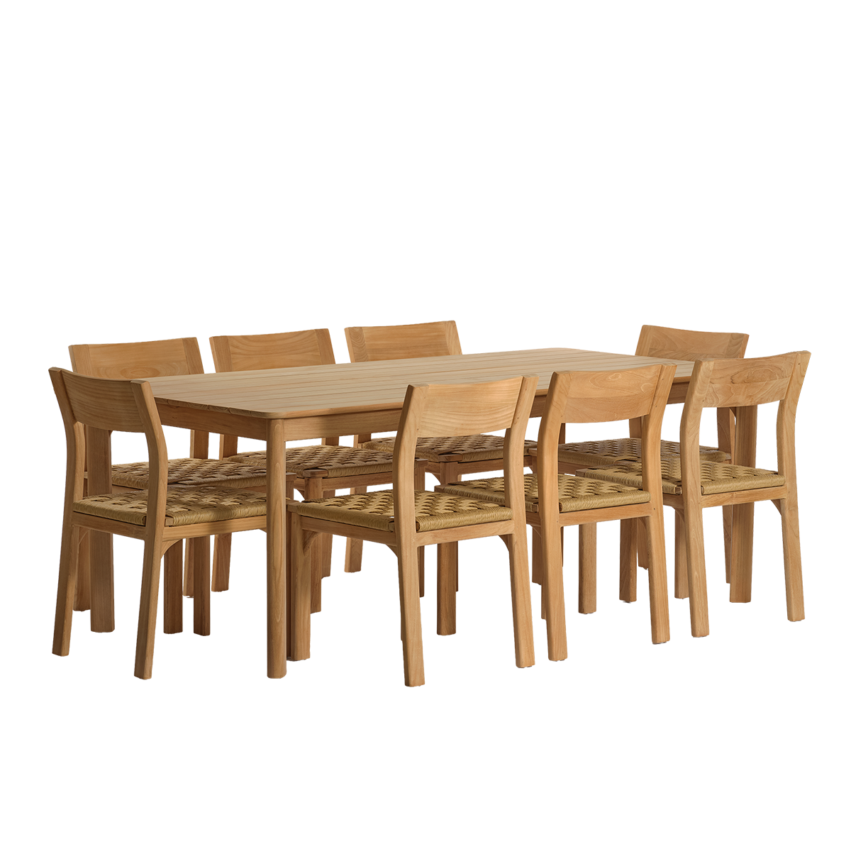 PIANA - Gartenmöbel aus massivem Teakholz und Rattan für 8 Personen.
