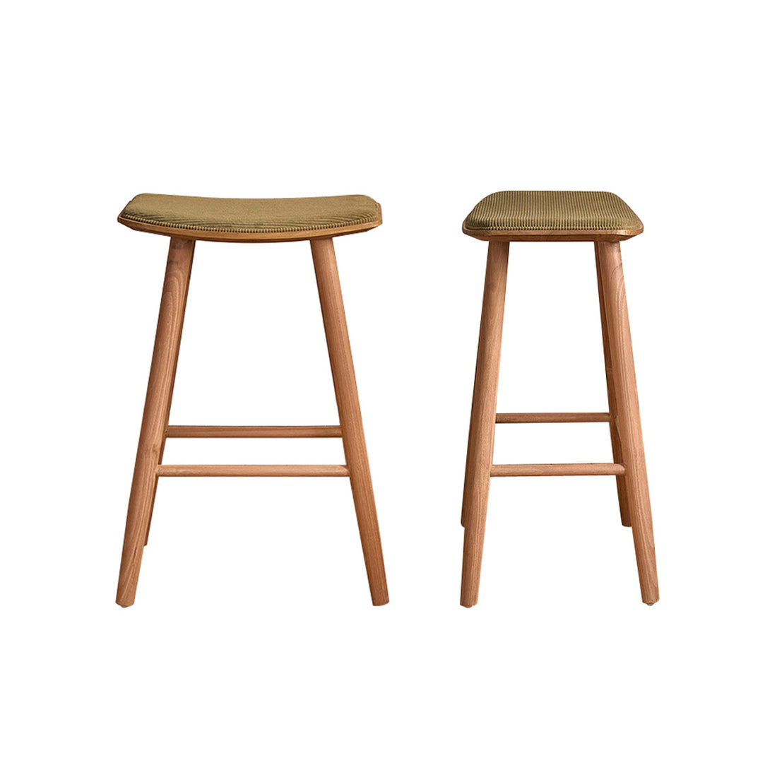 AMBRE - Set aus 2 Hockern aus massivem Teakholz und Bouclé-Sitz 65 cm