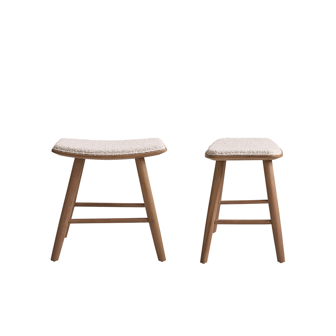 AMBRE - 2er-Set Hocker aus massivem Teakholz und Bouclé-Stof 45 cm