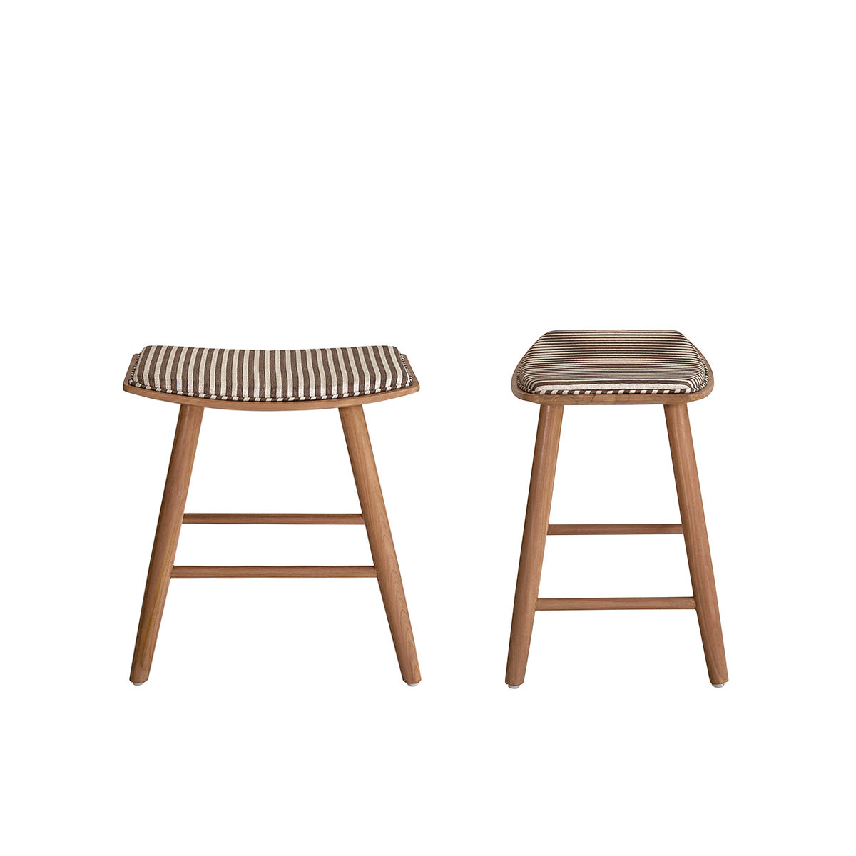 AMBRE - Set aus 2 Barhockern aus massivem Teakholz mit gestreifter Sitzfläche, 45 cm