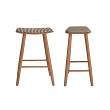 Set aus 2 Barhockern aus massivem Teakholz mit gestreifter Sitzfläche, 65 cm