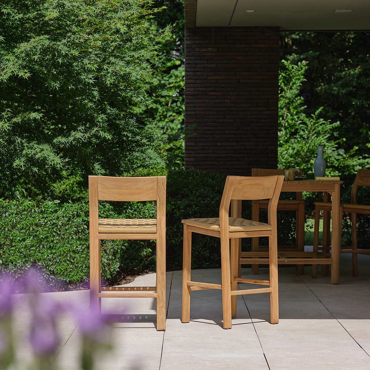 PIANA - Garten-Barstuhl aus massivem Teakholz (2er-Set)