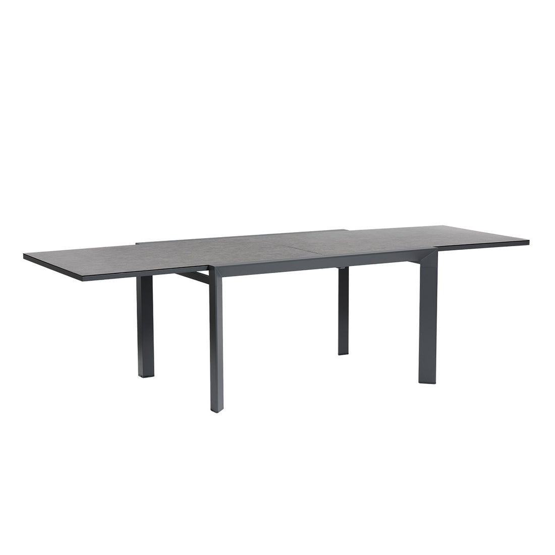 BASALT - Ausziehbarer Gartentisch aus Aluminium und Glas, grau, für 6–10 Personen