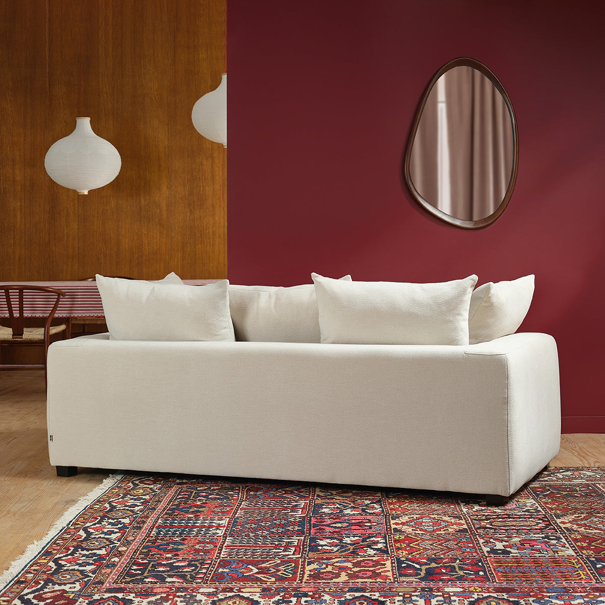 EDMOND - Gerades 3-Sitzer-Sofa aus ecrufarbenem Stoff in Leinenoptik