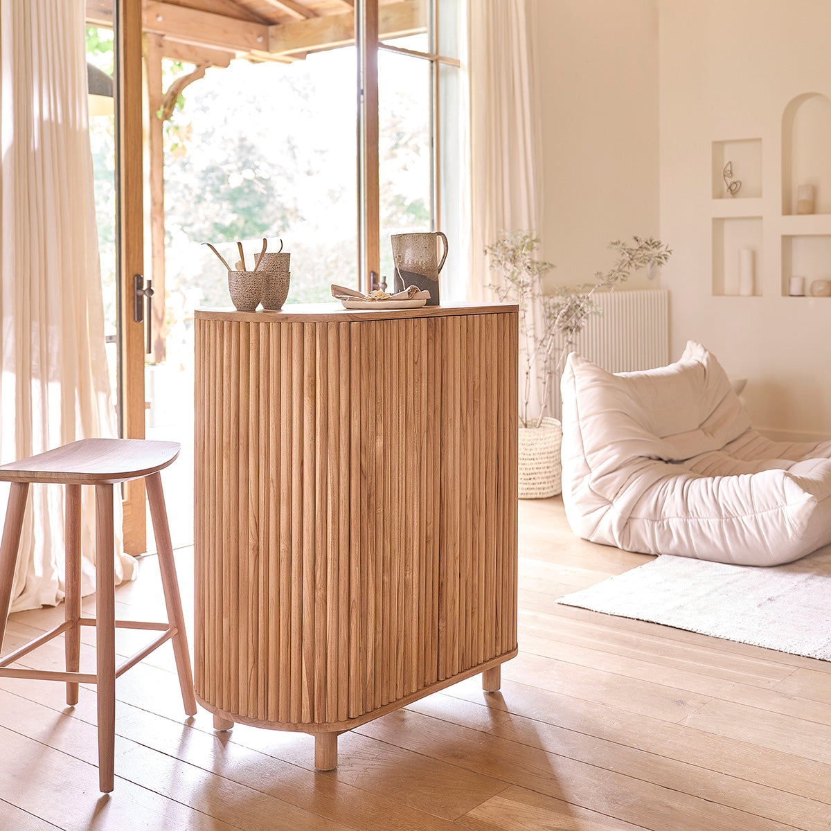 COLINE - Meuble bar en teck massif 90 cm