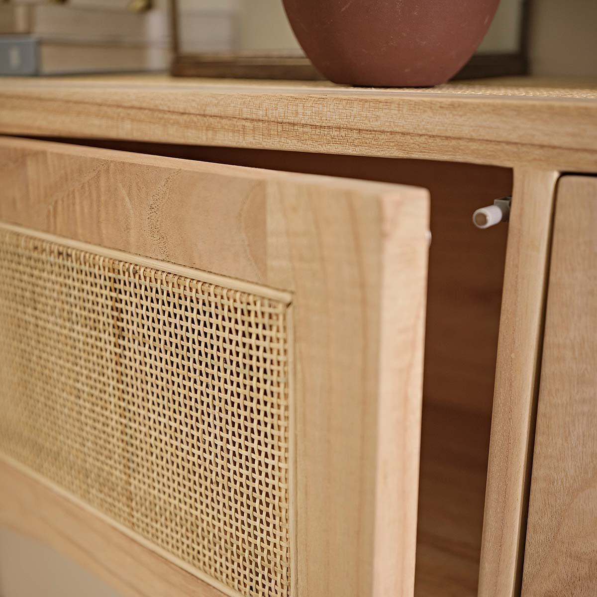 MAËL - Buffet en mindi massif et cannage 190 cm