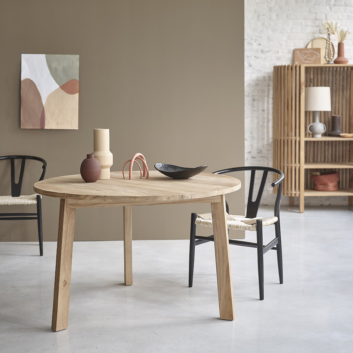 CAMILLE - Stuhl aus massivem Mindi in Schwarz und Naturseil