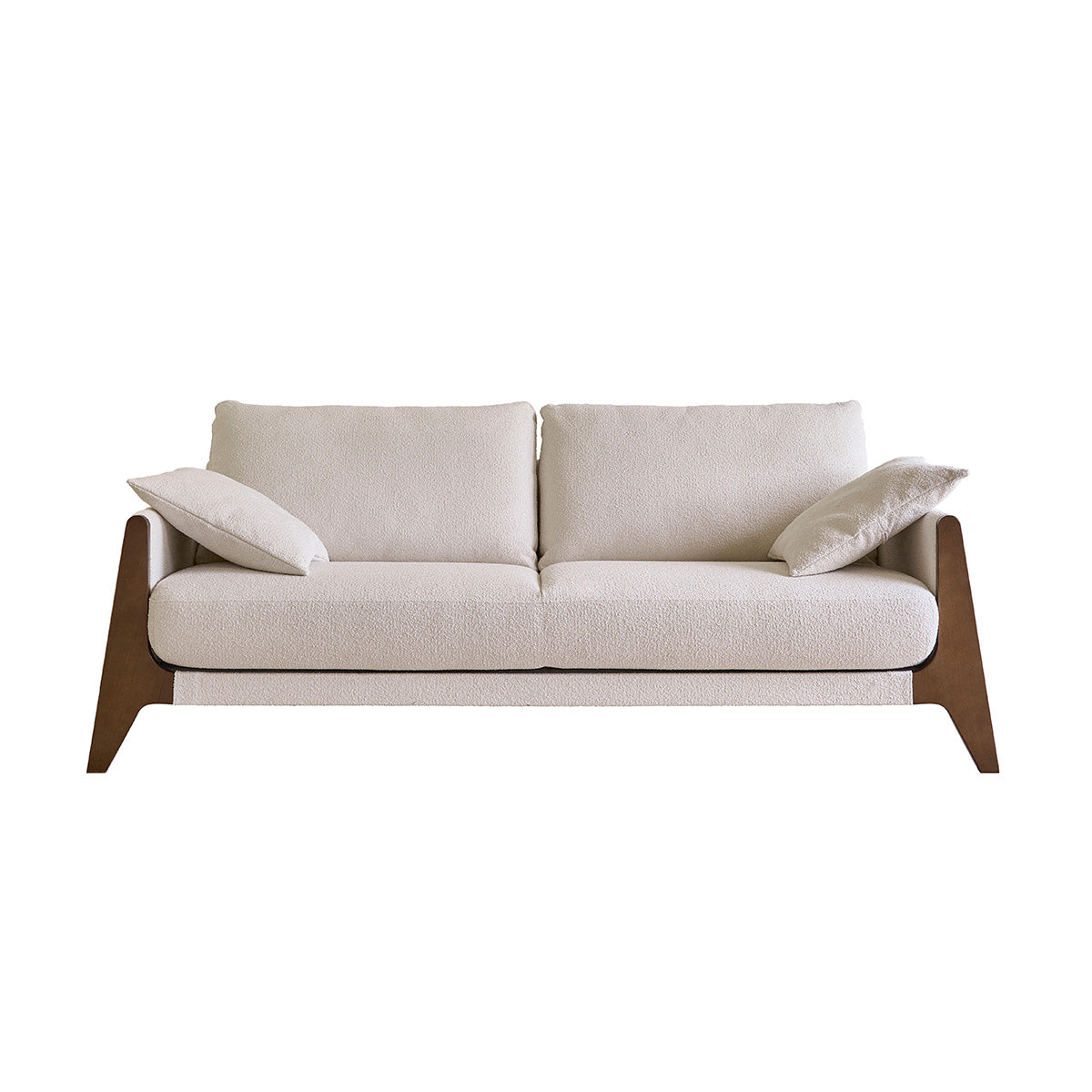 ONDINE - Gerades 3-Sitzer-Sofa aus Massivholz und weißem Bouclé-Stoff