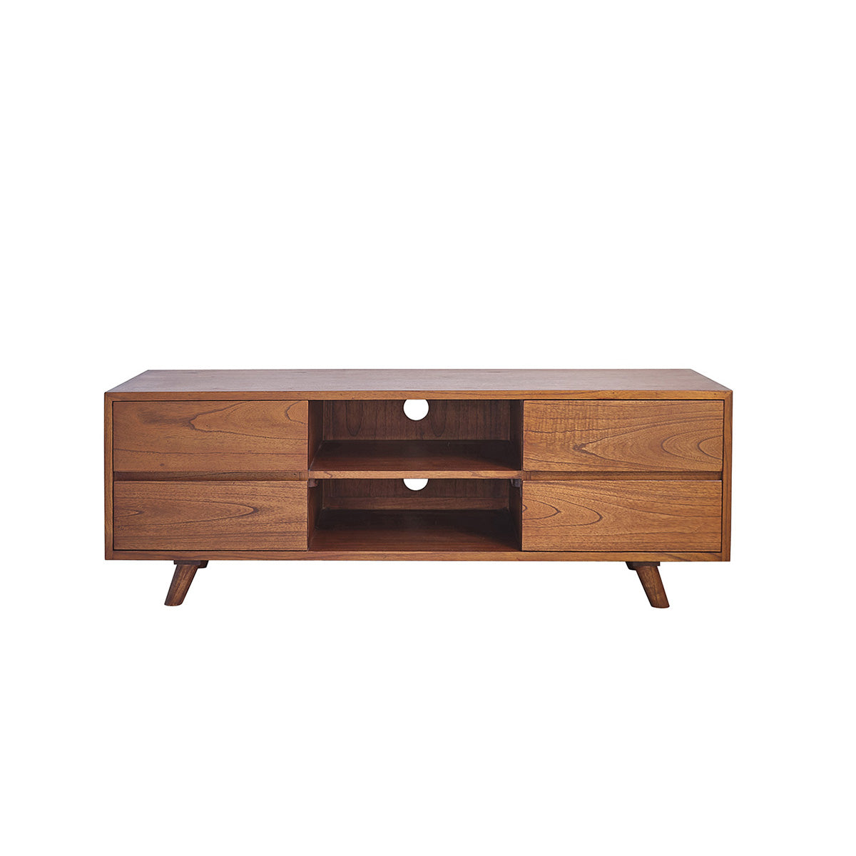 MILO - TV-Möbel aus massivem Mindiholz mit Nussbaum-Oberfläche, 140 cm