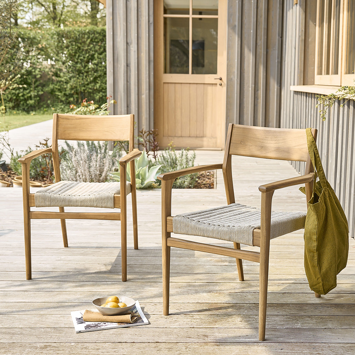 LIVIE - Fauteuil de jardin en teck massif et cordage beige
