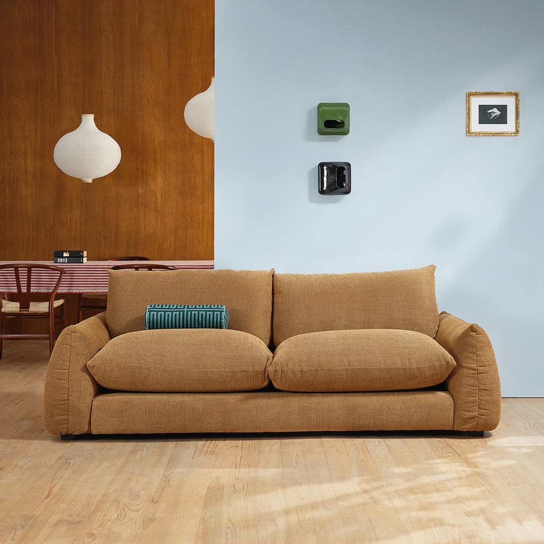 JACQUES - Gerades 3-Sitzer-Sofa aus bronzefarbenem meliertem Strukturstoff
