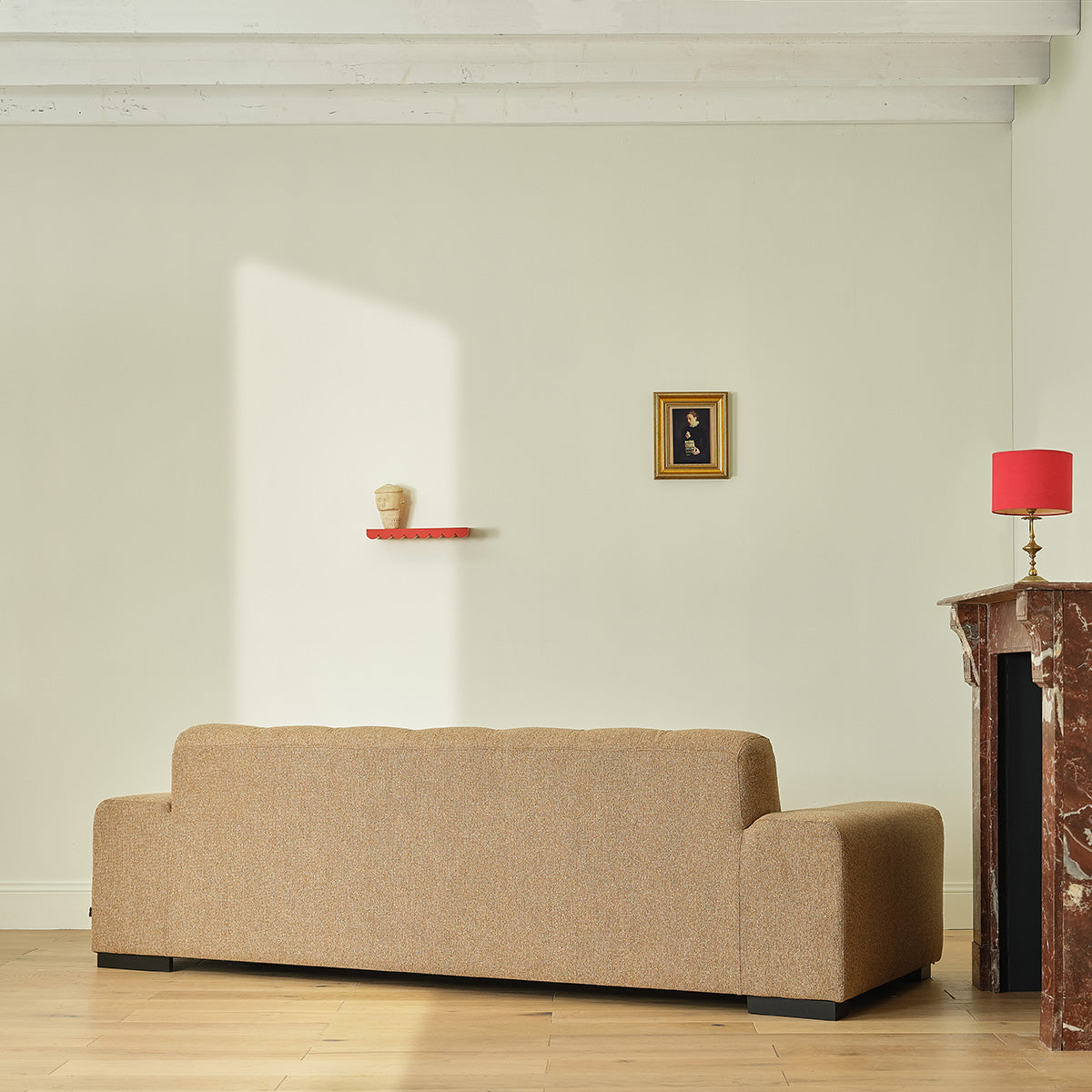 ALPHONSE - Gerades 4-Sitzer-Sofa aus hellbraun meliertem Strukturstoff