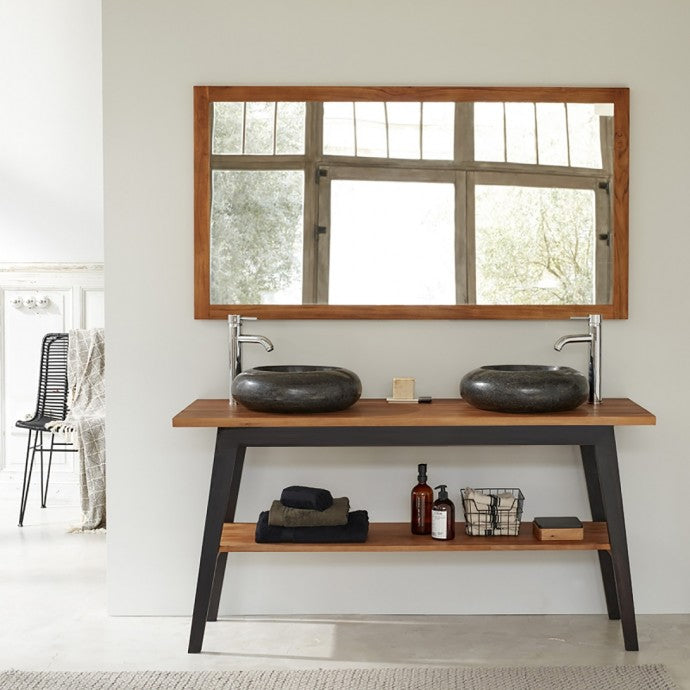 SARA - Badezimmermöbel aus massivem Teakholz mit schwarzen Beinen 150 cm