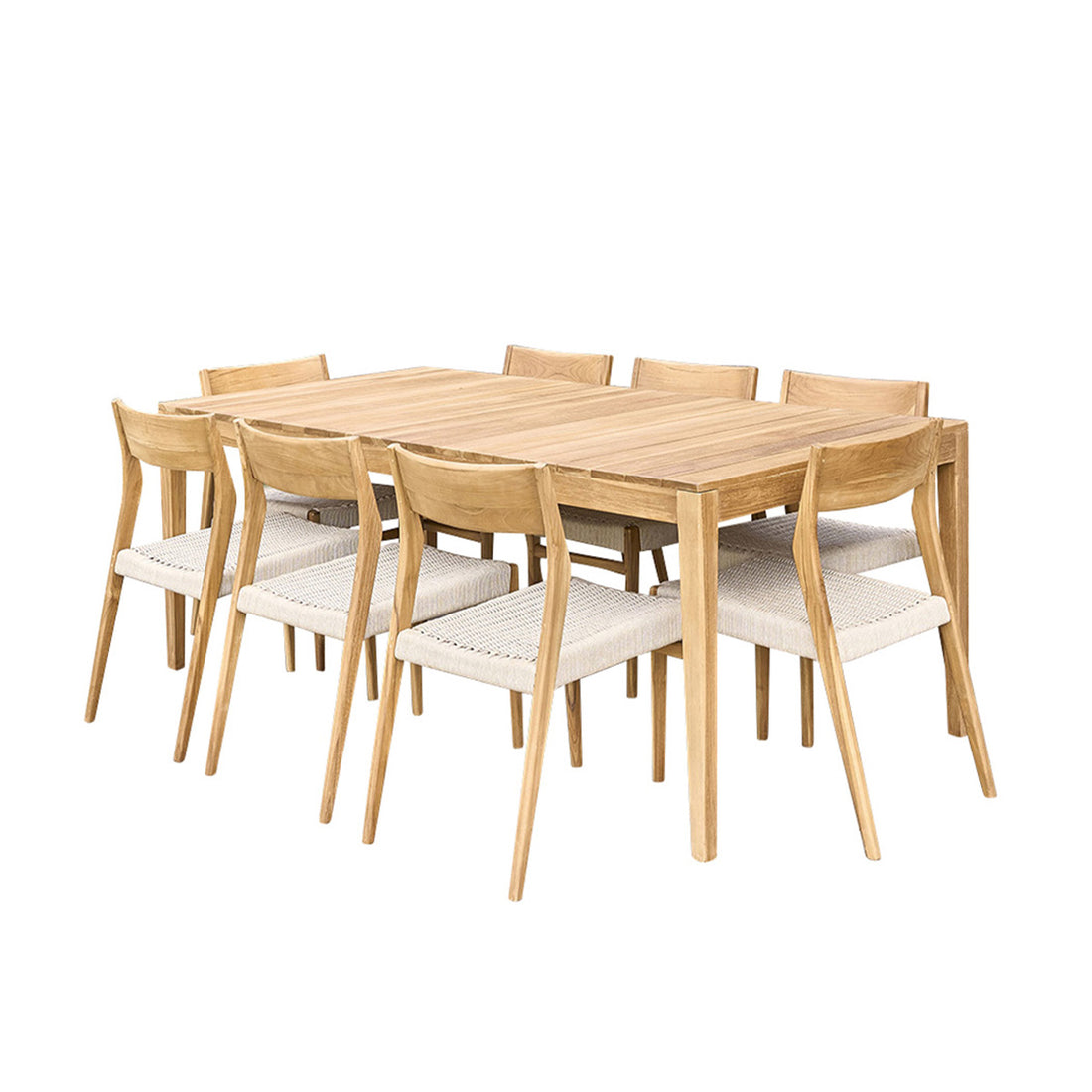 LIVIE - Gartenmöbel aus massivem Teakholz und mit beigem Seilsitz für 8 Pers.