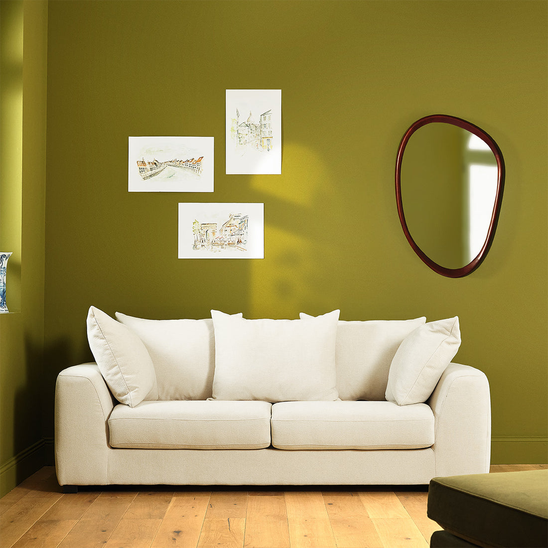 EDMOND - Gerades 3-Sitzer-Sofa mit Liegefunktion aus ecrufarbenem Stoff in Leinenoptik