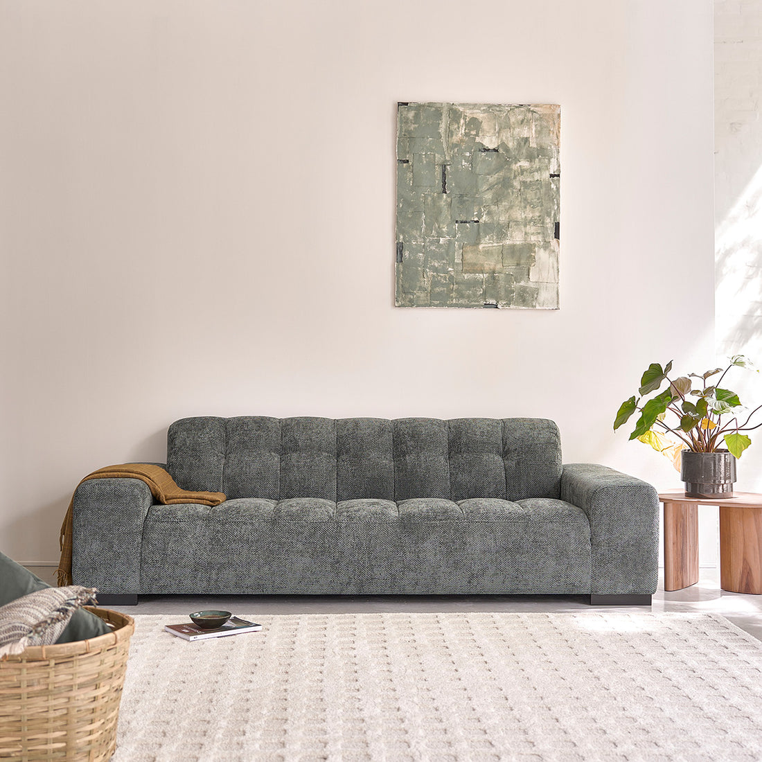 ALPHONSE - Gerades 4-Sitzer-Sofa aus grünem, gewebtem Samt