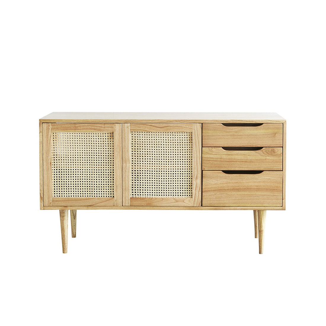 HANA - Waschtischunterschrank aus massivem Mindi und mit Rohrgeflecht 135 cm