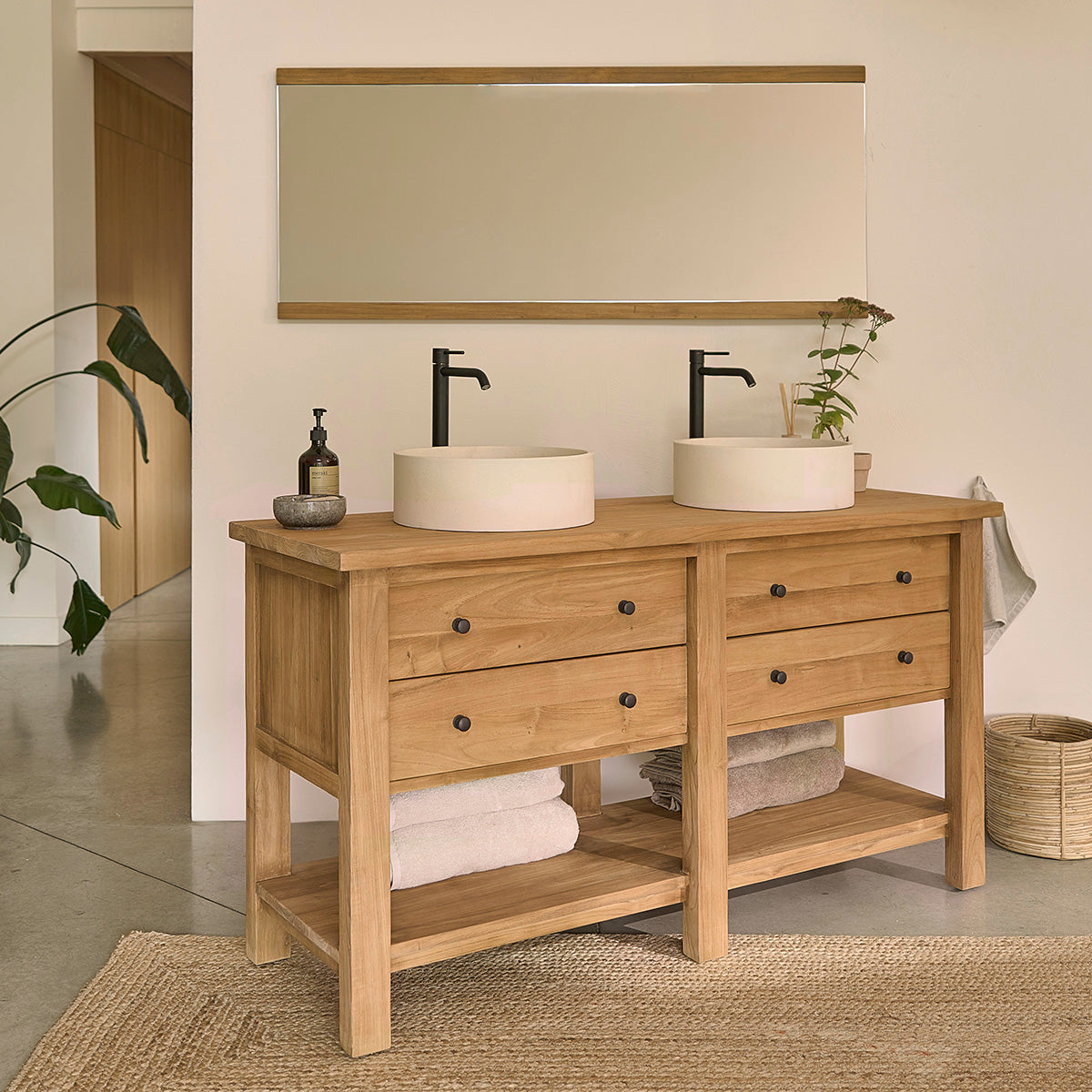 NAHELE - Meuble de salle de bain en teck massif 150 cm