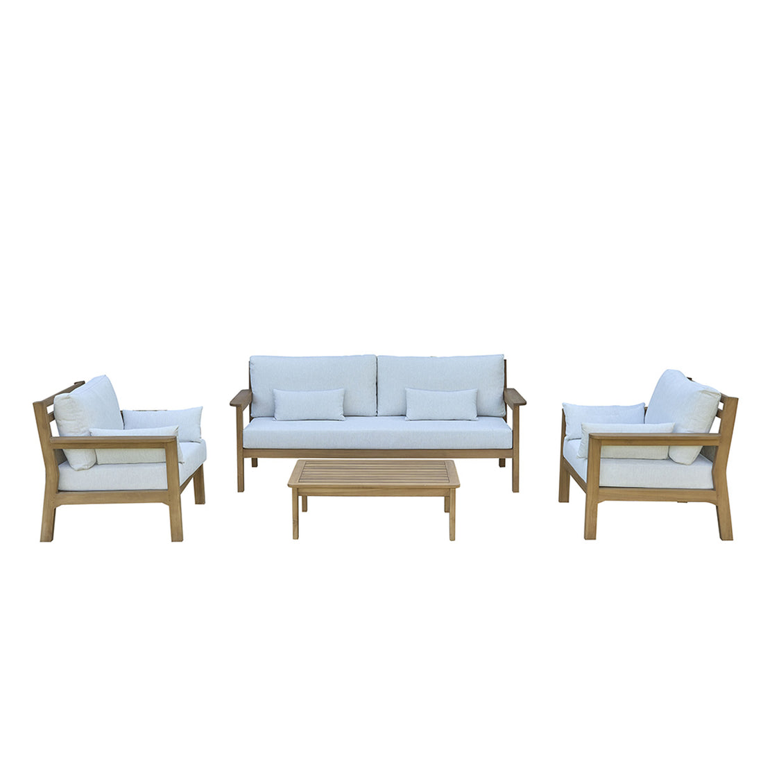 MAORA - Niedrige Gartenmöbel aus massivem Teakholz mit Kissen