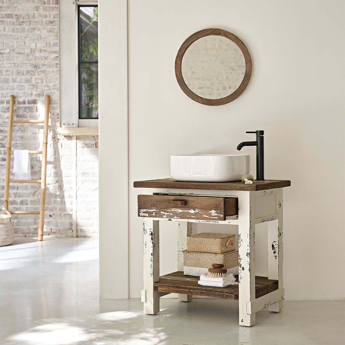 SEZANNE - Waschtischunterschrank aus recyceltem Massivholz 80 cm