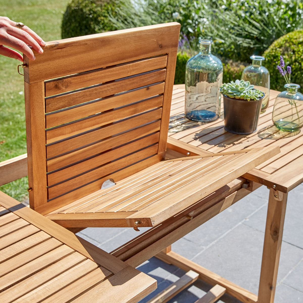 HANOÏ - Gartenlounge aus massivem Akazienholz und grauem Textilene 4 Sitze