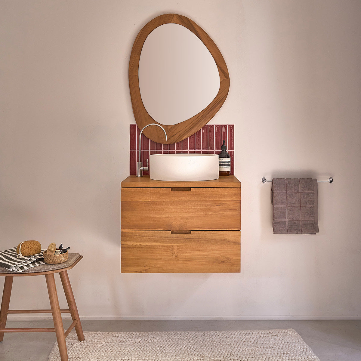 MAË - Waschtischunterschrank aus massivem Teakholz, hängend, 60 cm