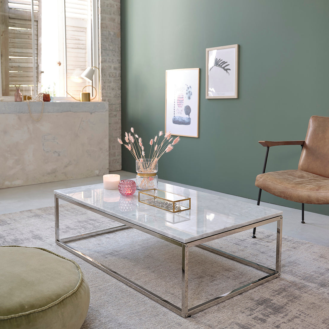 Couchtisch aus Marmor und Metall 120 cm
